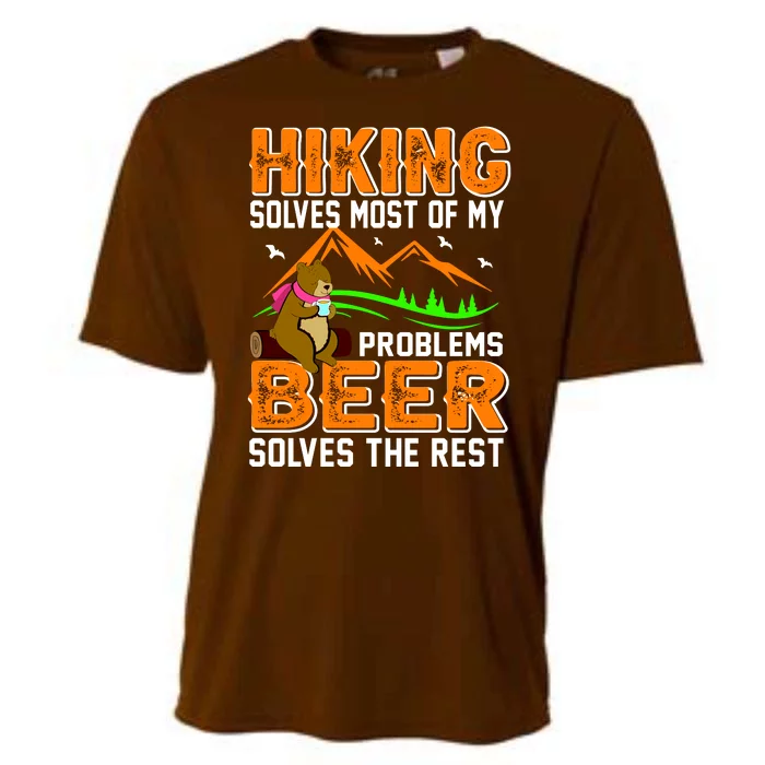 Funny Hiking Beer Solves Problems Cooling Performance Crew T-Shirt