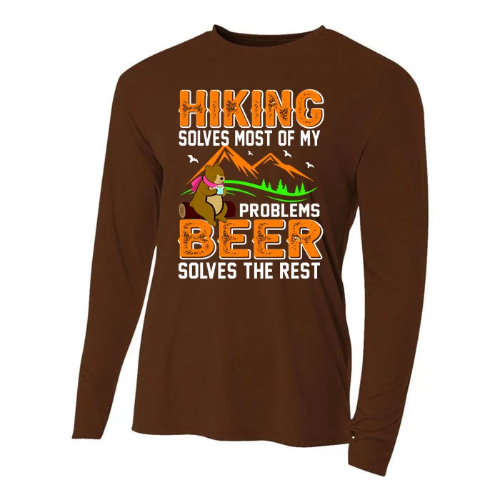 Funny Hiking Beer Solves Problems Cooling Performance Long Sleeve Crew