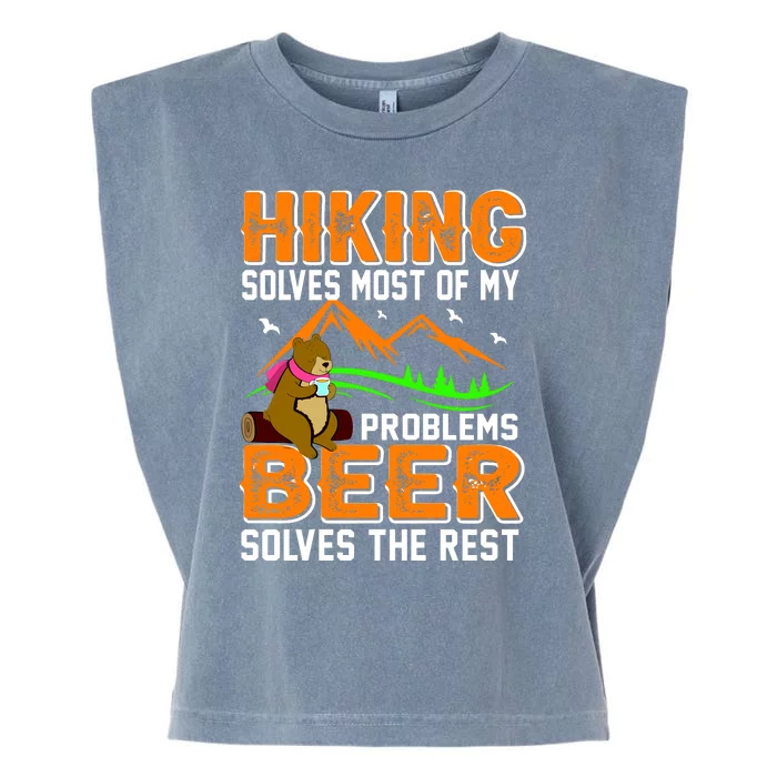 Funny Hiking Beer Solves Problems Garment-Dyed Women's Muscle Tee