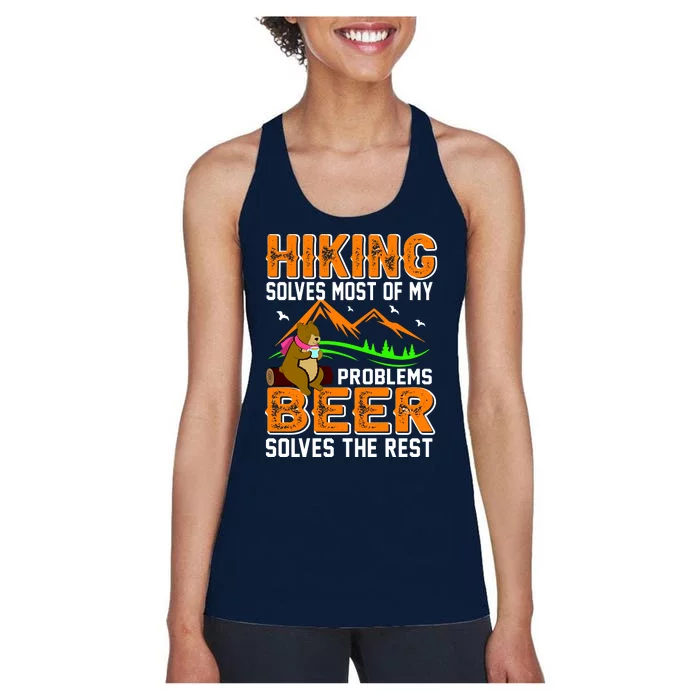 Funny Hiking Beer Solves Problems Women's Racerback Tank