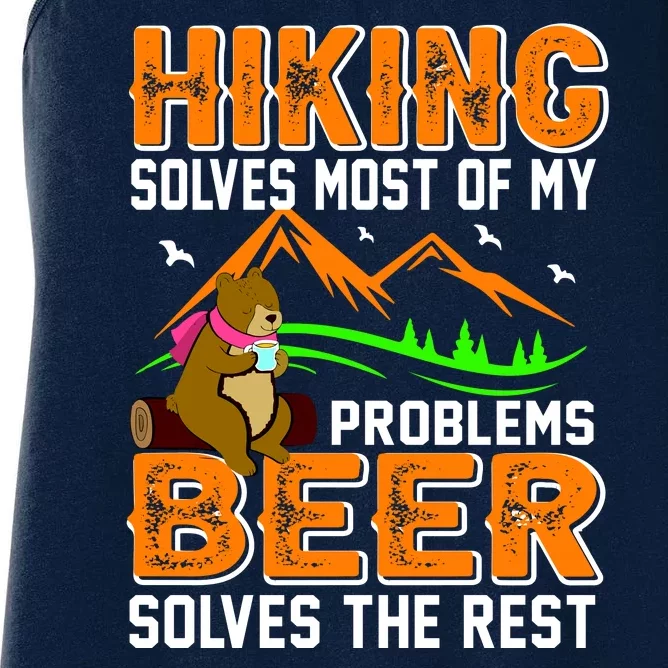 Funny Hiking Beer Solves Problems Women's Racerback Tank