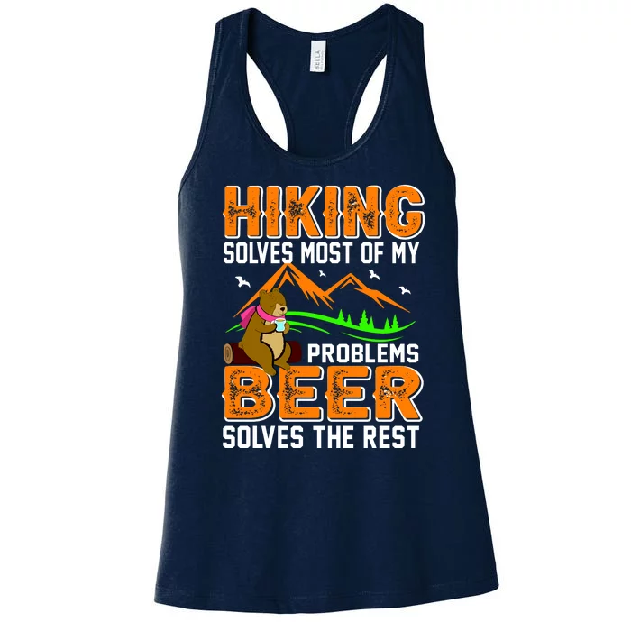 Funny Hiking Beer Solves Problems Women's Racerback Tank