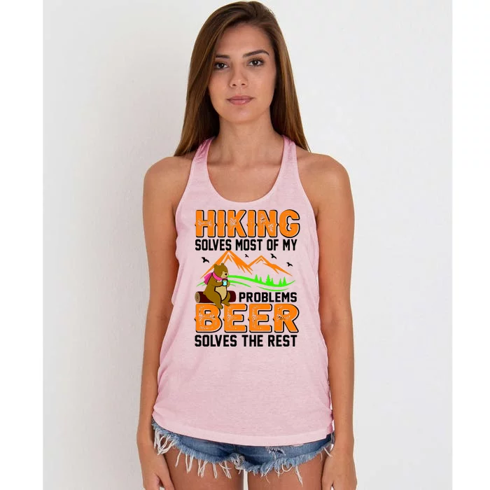 Funny Hiking Beer Solves Problems Women's Knotted Racerback Tank