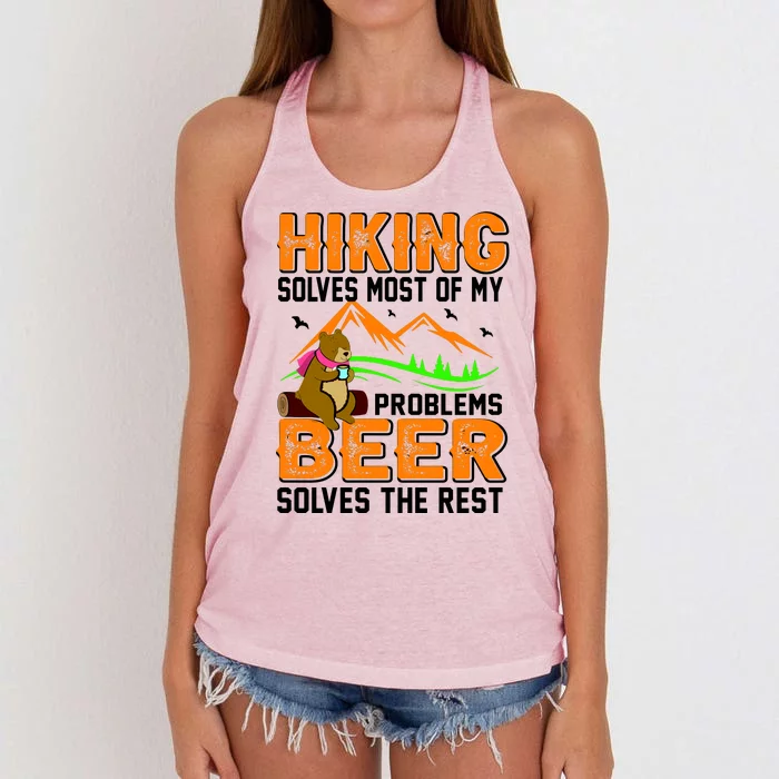 Funny Hiking Beer Solves Problems Women's Knotted Racerback Tank