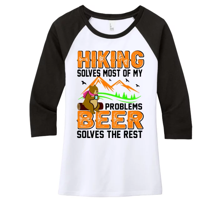 Funny Hiking Beer Solves Problems Women's Tri-Blend 3/4-Sleeve Raglan Shirt