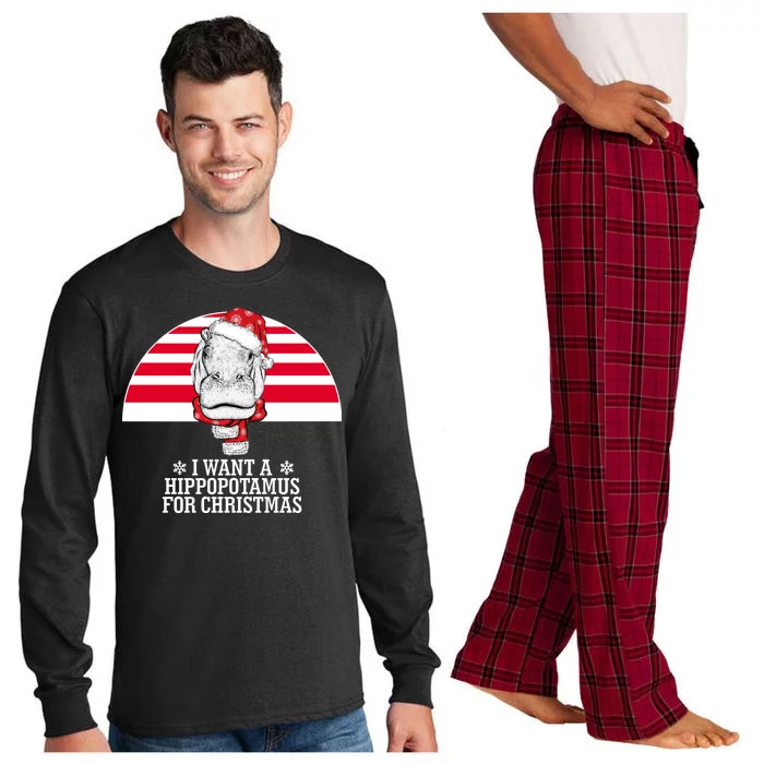 Funny Hippo I Want A Hippopotamus For Christmas Long Sleeve Pajama Set