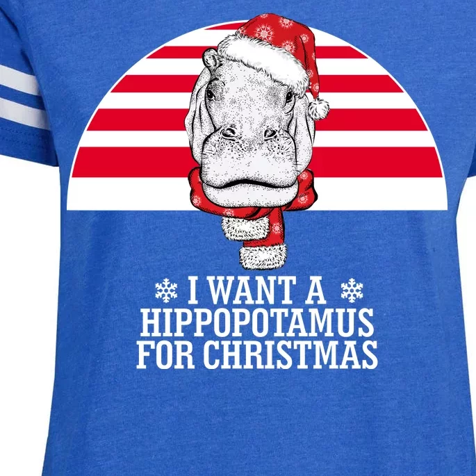 Funny Hippo I Want A Hippopotamus For Christmas Enza Ladies Jersey Football T-Shirt