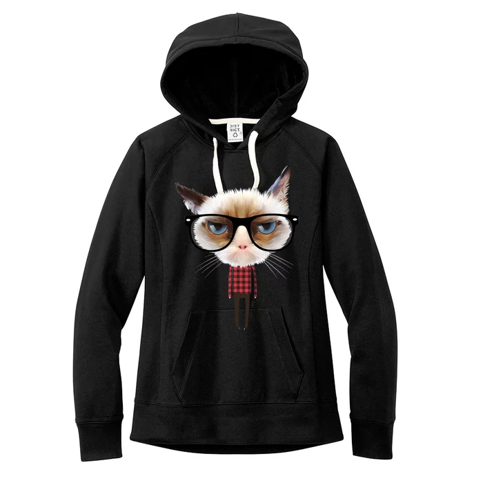 Funny Hipster Cat Women's Fleece Hoodie