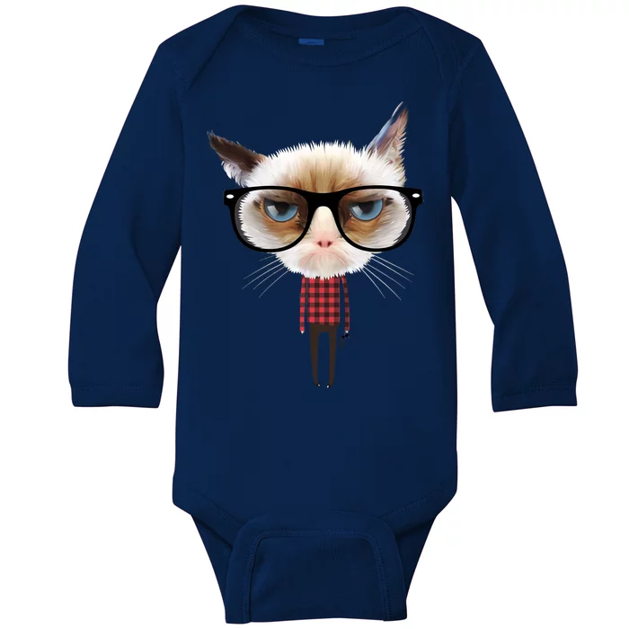 Funny Hipster Cat Baby Long Sleeve Bodysuit