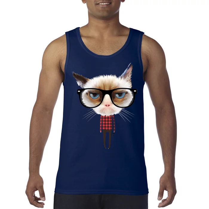 Funny Hipster Cat Tank Top