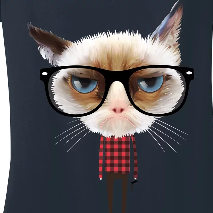 Funny Hipster Cat Women's V-Neck T-Shirt