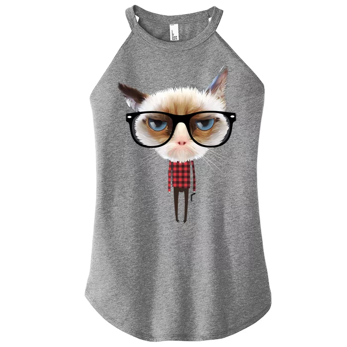 Funny Hipster Cat Women’s Perfect Tri Rocker Tank