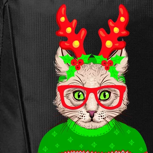 Funny Hipster Christmas Party Cat City Backpack