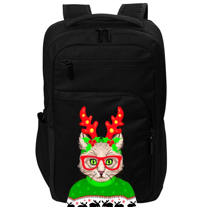 Funny Hipster Christmas Party Cat Impact Tech Backpack