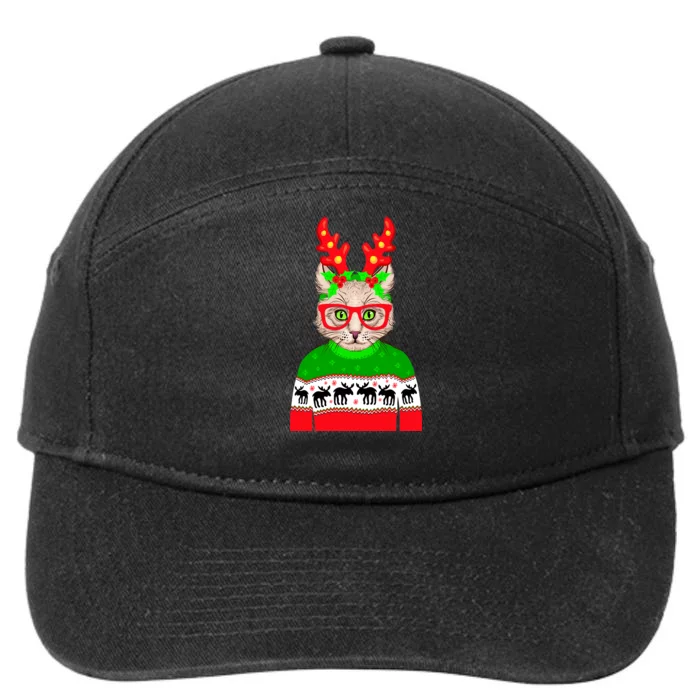 Funny Hipster Christmas Party Cat 7-Panel Snapback Hat