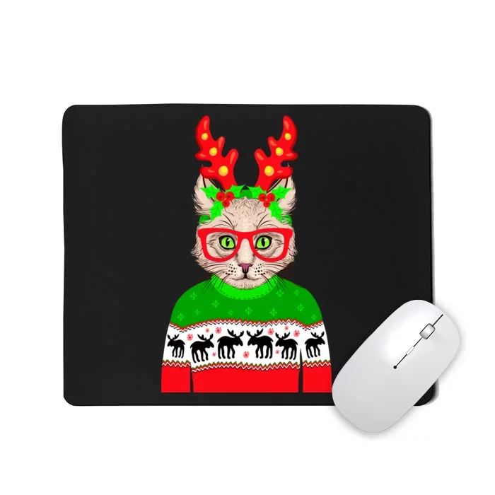 Funny Hipster Christmas Party Cat Mousepad