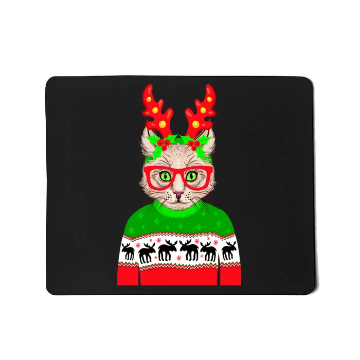 Funny Hipster Christmas Party Cat Mousepad