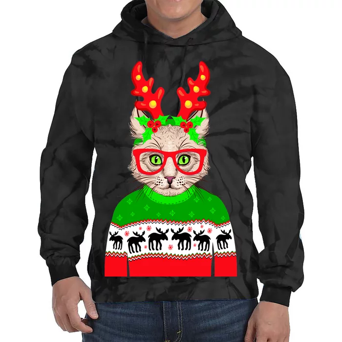 Funny Hipster Christmas Party Cat Tie Dye Hoodie