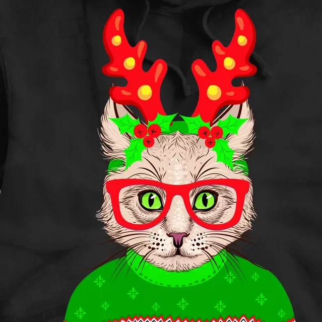 Funny Hipster Christmas Party Cat Tie Dye Hoodie