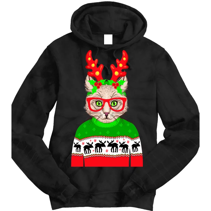 Funny Hipster Christmas Party Cat Tie Dye Hoodie