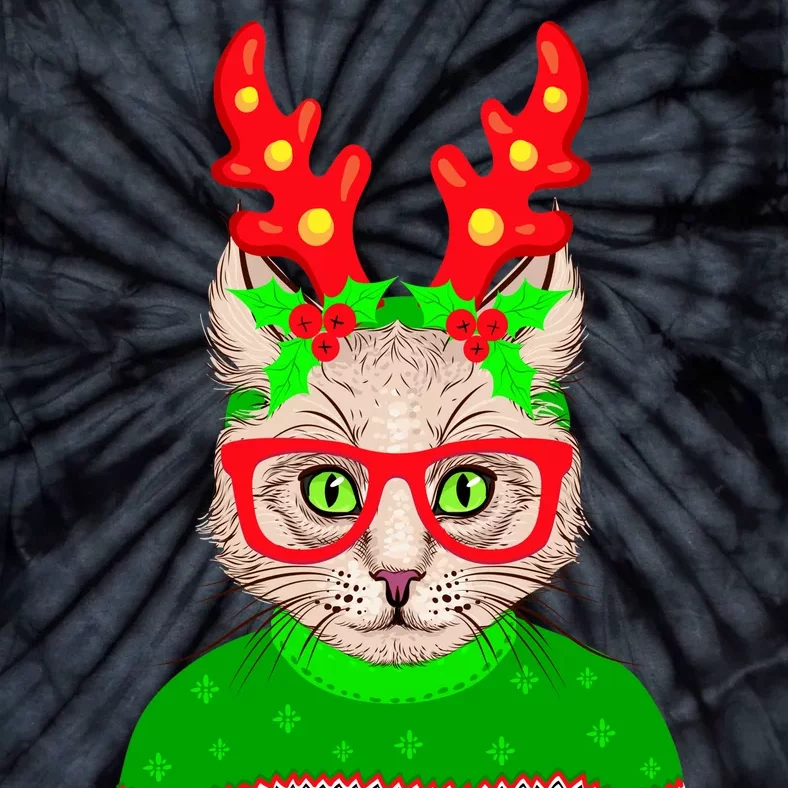 Funny Hipster Christmas Party Cat Tie-Dye T-Shirt