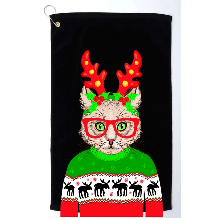 Funny Hipster Christmas Party Cat Platinum Collection Golf Towel