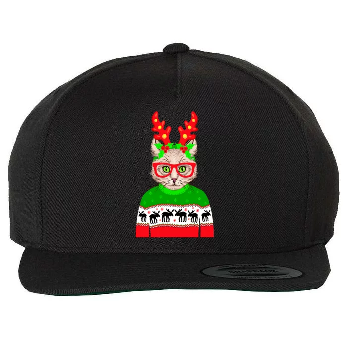 Funny Hipster Christmas Party Cat Wool Snapback Cap