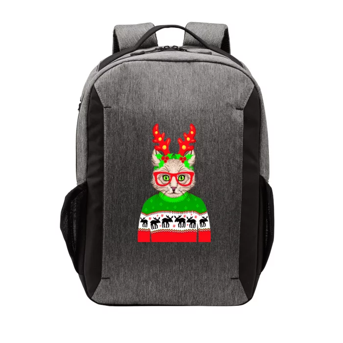 Funny Hipster Christmas Party Cat Vector Backpack