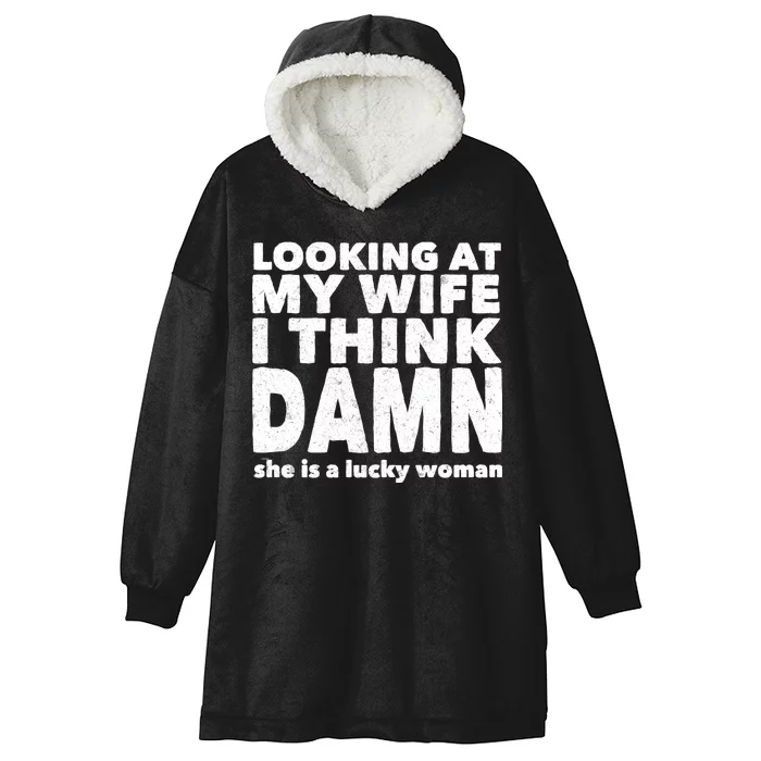 Funny Husband Lucky Wife Hooded Wearable Blanket