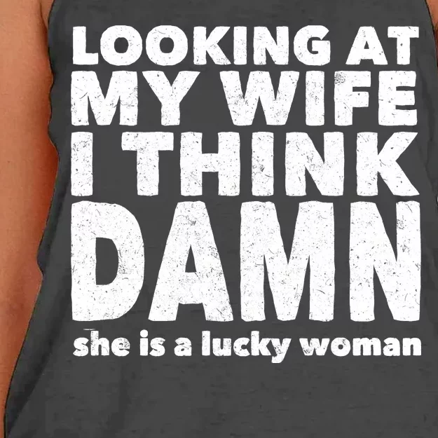 Funny Husband Lucky Wife Women's Knotted Racerback Tank