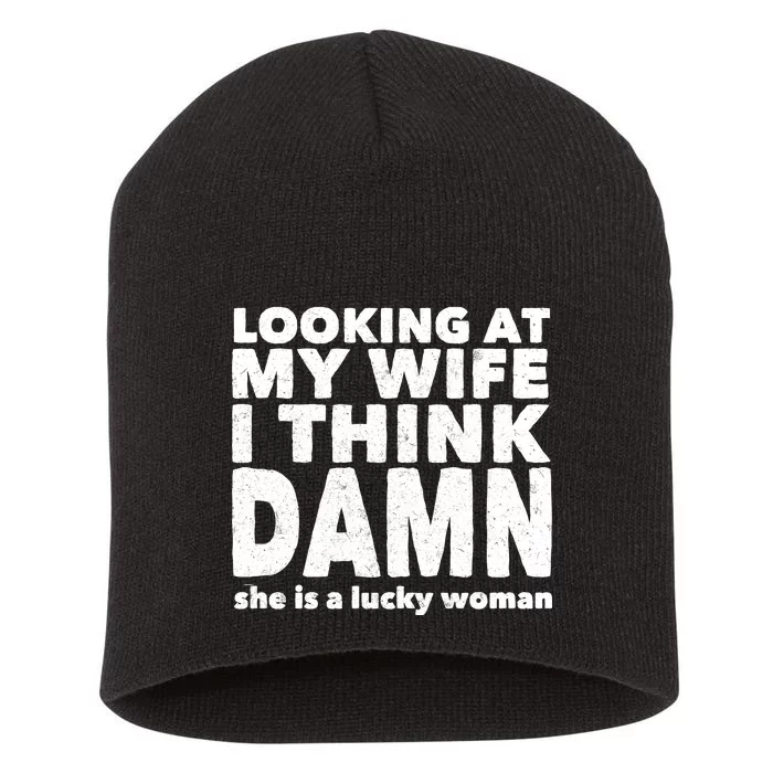 Funny Husband Lucky Wife Short Acrylic Beanie