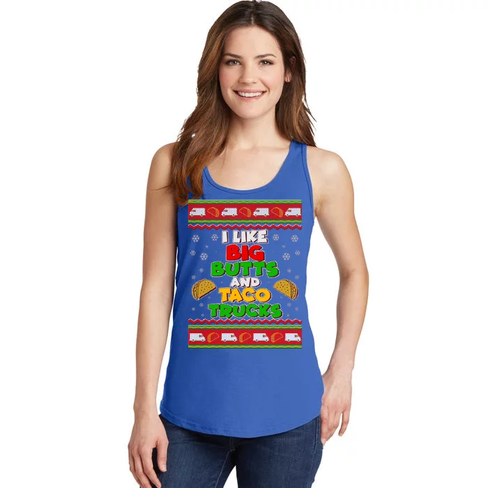 Funny I Like Big Butts and Tacos Trucks Ugly Christmas Ladies Essential Tank