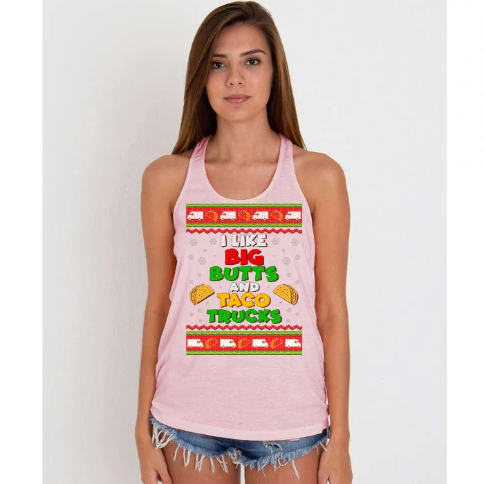 Funny I Like Big Butts and Tacos Trucks Ugly Christmas Women's Knotted Racerback Tank