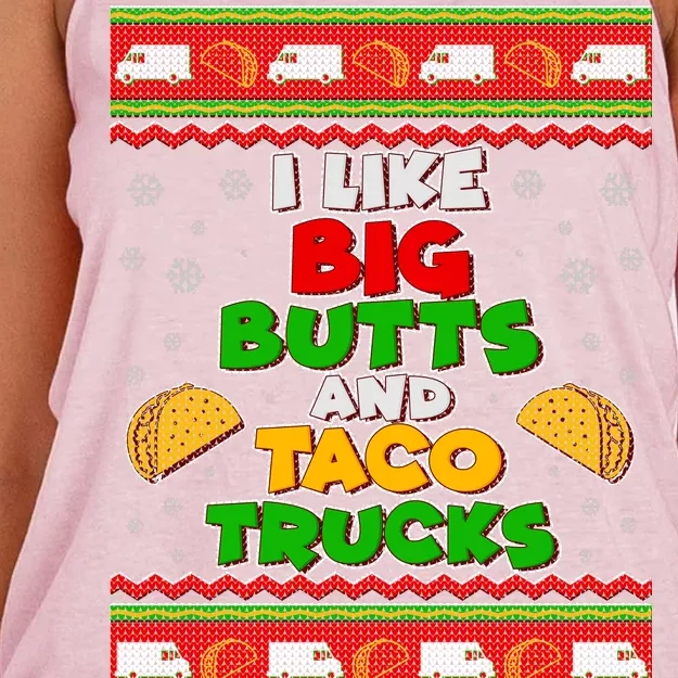 Funny I Like Big Butts and Tacos Trucks Ugly Christmas Women's Knotted Racerback Tank