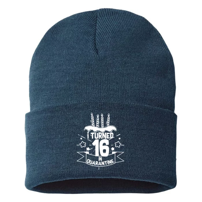 Funny I Turned 16 In Quarantine 16th Birthday Sustainable Knit Beanie