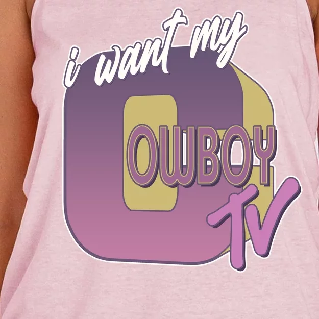 Funny I Want My Cowboy TV Women's Knotted Racerback Tank