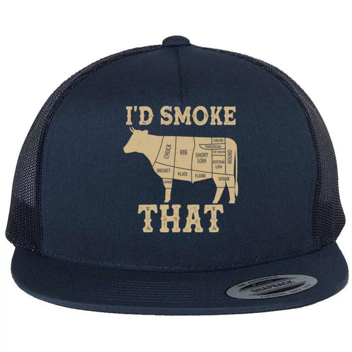 Funny I'd Smoke That Cattle Meat Cuts Flat Bill Trucker Hat
