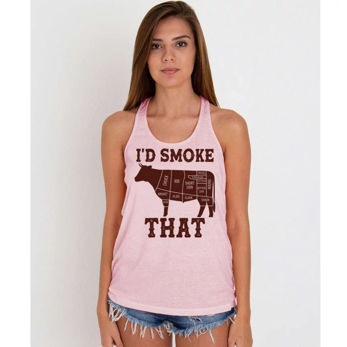 Funny I'd Smoke That Cattle Meat Cuts Women's Knotted Racerback Tank