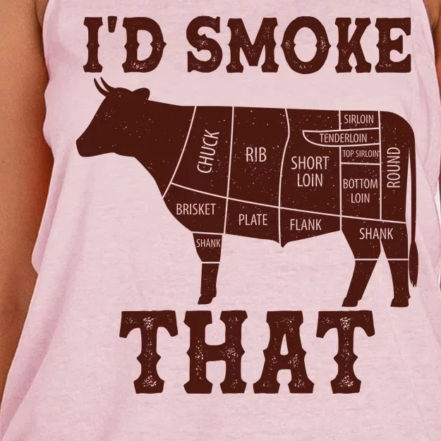 Funny I'd Smoke That Cattle Meat Cuts Women's Knotted Racerback Tank