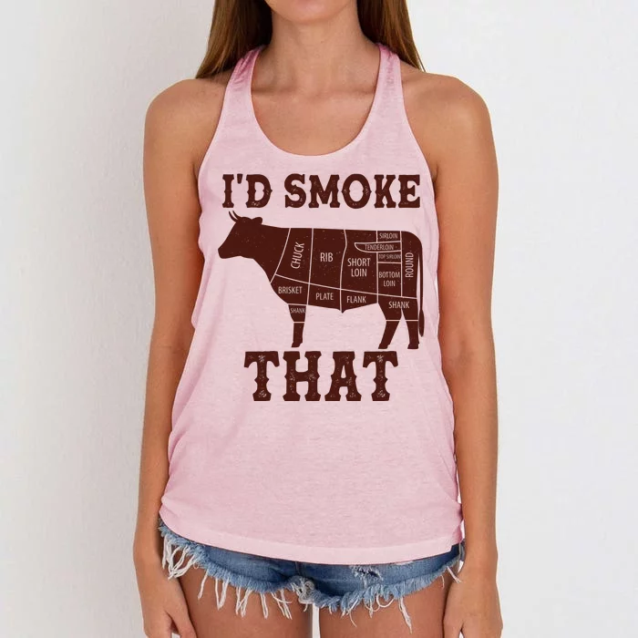 Funny I'd Smoke That Cattle Meat Cuts Women's Knotted Racerback Tank