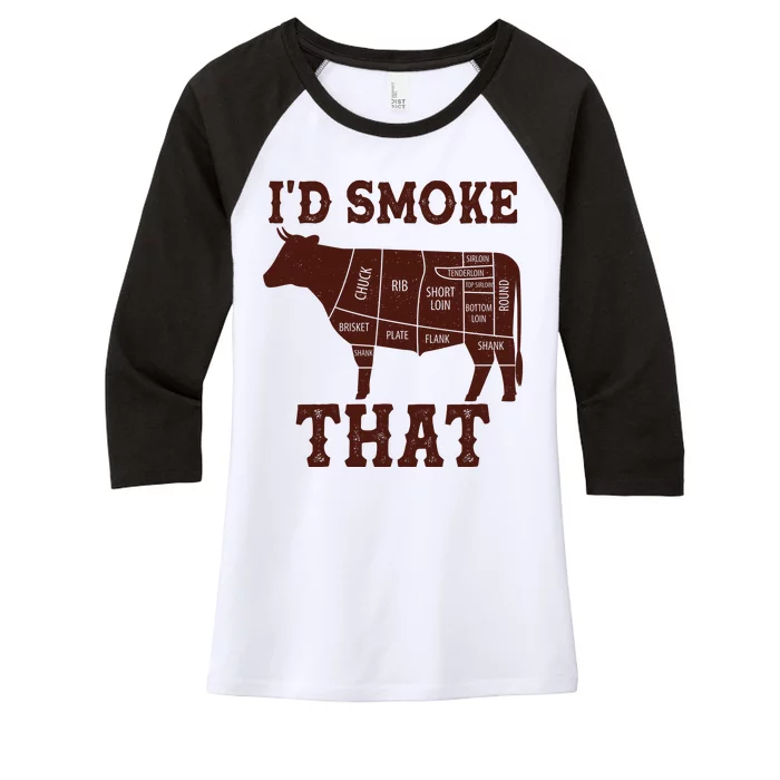 Funny I'd Smoke That Cattle Meat Cuts Women's Tri-Blend 3/4-Sleeve Raglan Shirt