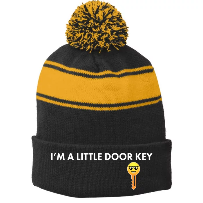 Funny I'm A Little Door Key Stripe Pom Pom Beanie