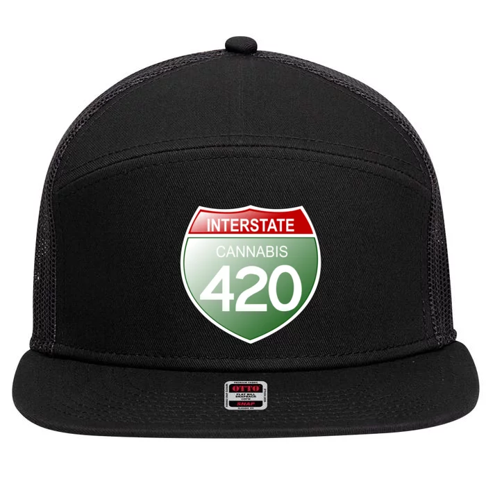 Funny Interstate 420 in the state of Cannabis Marijuana Weed 7 Panel Mesh Trucker Snapback Hat