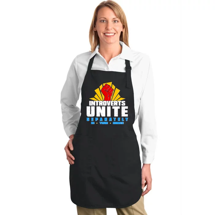 Funny Introverts Unite Separately In Your Homes Full-Length Apron With Pocket