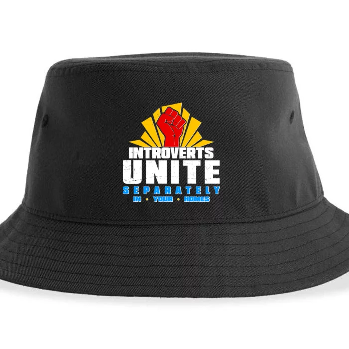 Funny Introverts Unite Separately In Your Homes Sustainable Bucket Hat