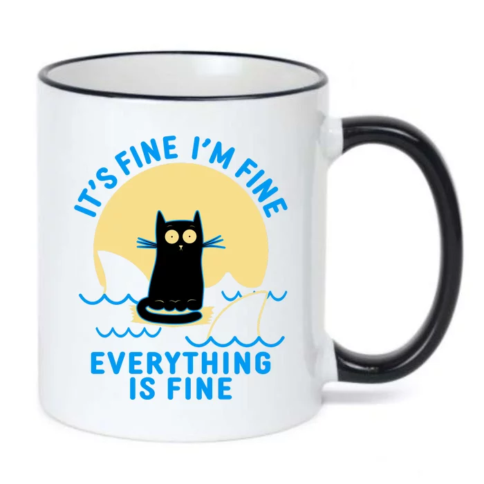 Funny It's Fine I'm Fine Everything Is Fine Shark Cat Black Color Changing Mug