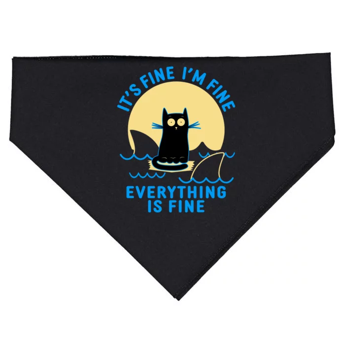 Funny It's Fine I'm Fine Everything Is Fine Shark Cat USA-Made Doggie Bandana