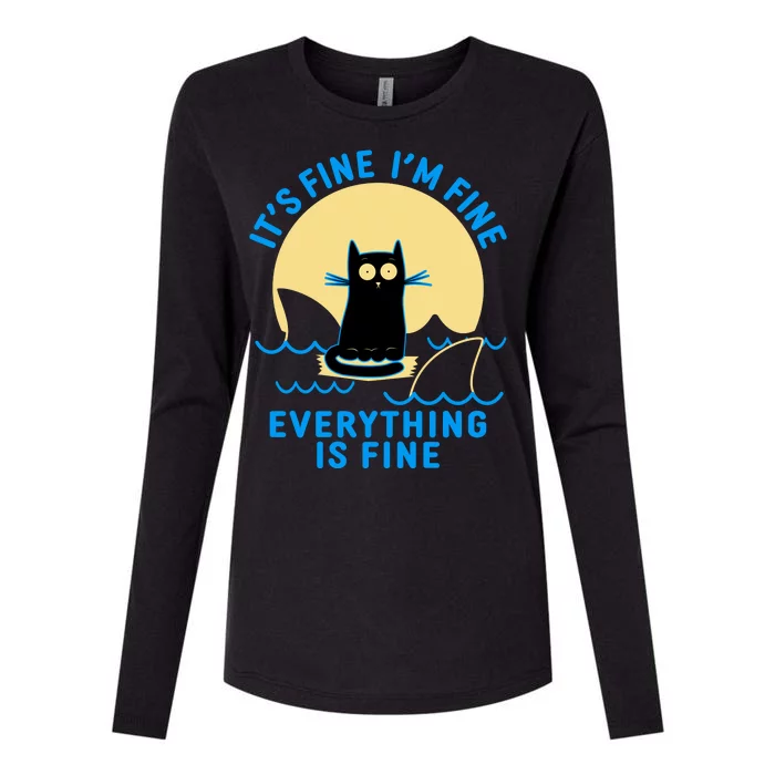 Funny It's Fine I'm Fine Everything Is Fine Shark Cat Womens Cotton Relaxed Long Sleeve T-Shirt