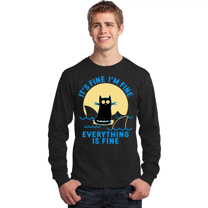 Funny It's Fine I'm Fine Everything Is Fine Shark Cat Long Sleeve Shirt