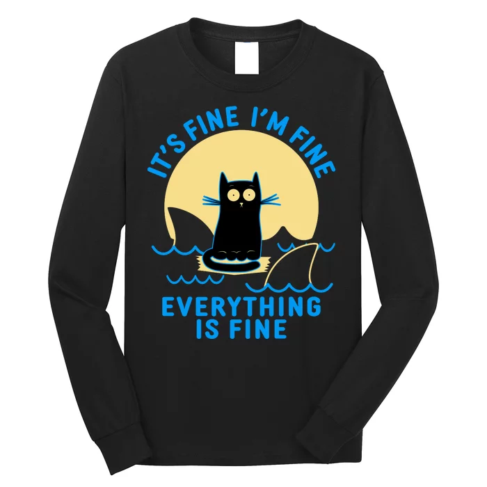 Funny It's Fine I'm Fine Everything Is Fine Shark Cat Long Sleeve Shirt